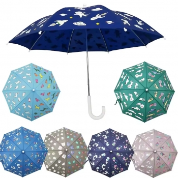 Children umbrella with color changing silk imprint